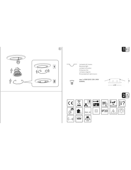 Faretto incasso swing cromo 1x50w gu10 fisso 3pz
